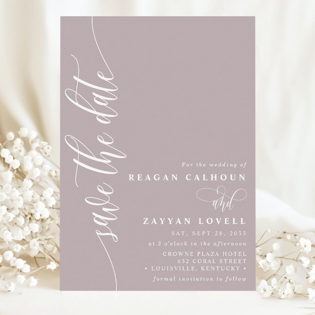 Dusty Lavender Simple Modern Script Save The Date (Creator Uploaded)