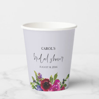 Dusty Lavender Watercolor Floral Bridal Shower Paper Cups