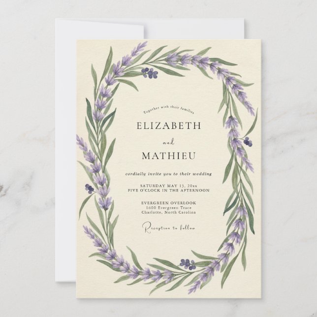 Dusty Lavender Watercolor Wedding Invitation (Front)