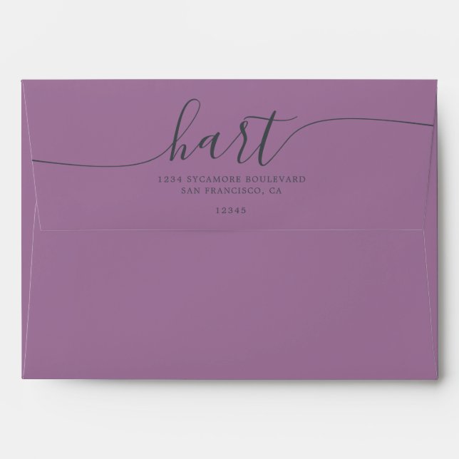 Dusty Lavender with Black Script Return Address Envelope (Back (Top Flap))