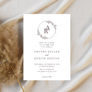 Dusty Leaf Elegant Simple Wedding Invitation