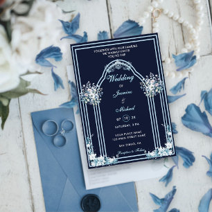 Dusty & Light Blue Boho Floral Navy Wedding Arch   Invitation