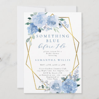 Dusty Light Blue Floral Gold Bridal Shower Invitation