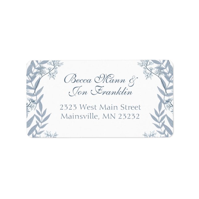 Dusty Light Blue Wedding Vintage Botanical Address Label (Front)