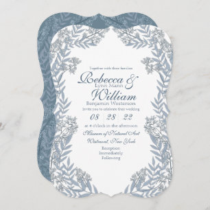 Dusty Light Blue Wedding Vintage Botanical Invitation