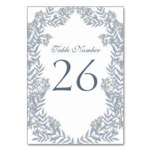 Dusty Light Blue Wedding Vintage Botanical Table Number