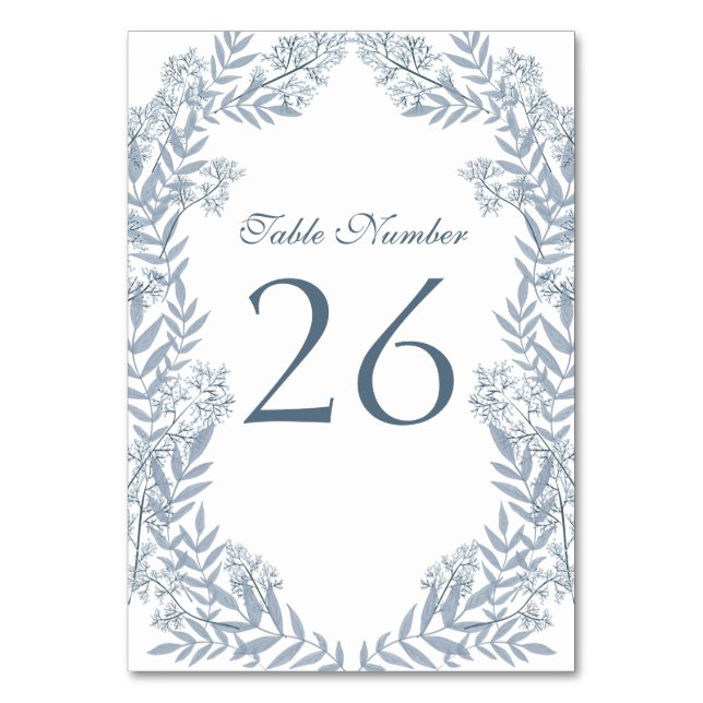 Dusty Light Blue Wedding Vintage Botanical Table Number (Back)