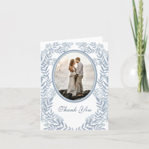 Dusty Light Blue Wedding Vintage Botanical Thank You Card