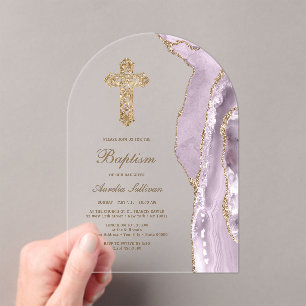 Dusty Lilac Agate Baptism Acrylic Invitations