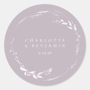 Dusty Lilac Floral Wreath Monogram Personalised Classic Round Sticker