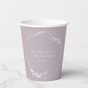 Dusty Lilac Floral Wreath Monogram Personalised   Paper Cups