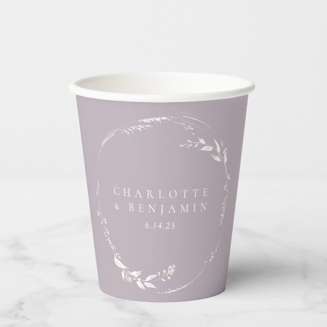 Dusty Lilac Floral Wreath Monogram Personalised   Paper Cups (Front)