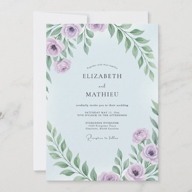 Dusty Lilac Mint Petal Wedding Invitation (Front)