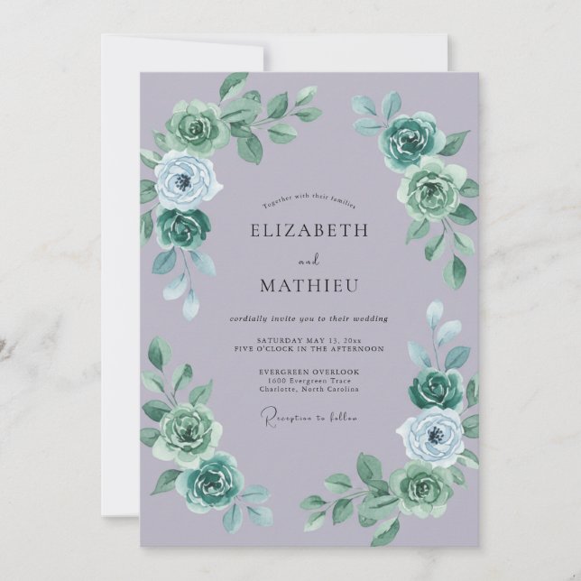 Dusty Lilac Mint Rose Wedding Invitation (Front)