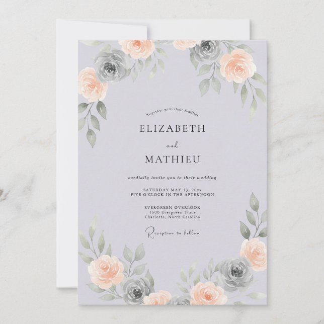 Dusty Lilac Peach Petal Wedding Invitation (Front)