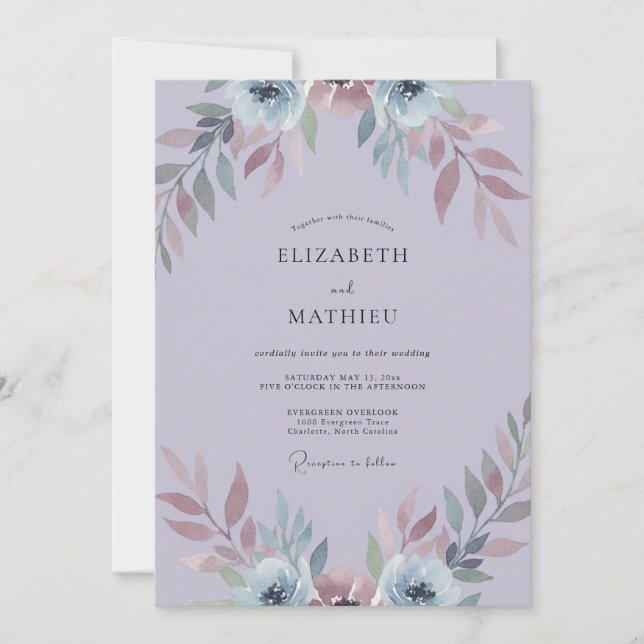 Dusty Lilac Petal Wedding Invitation (Front)
