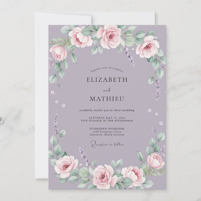 Dusty Lilac Refined Rose Wedding Invitation (Front)
