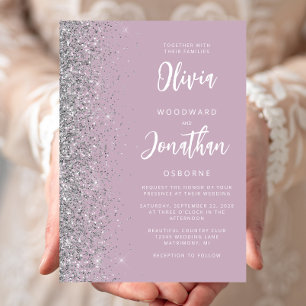 Dusty Lilac Silver Glitter Calligraphy Wedding Invitation