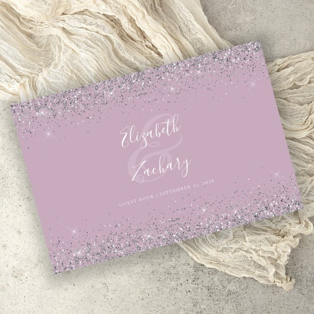 Dusty Lilac Silver Glitter Script Guest Book (Creator Uploaded)