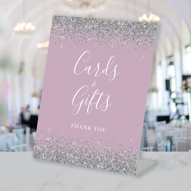 Dusty Lilac Silver Glitter Wedding Cards and Gifts Pedestal Sign (Creator Uploaded)
