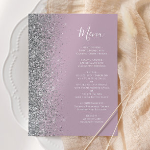 Dusty Lilac Silver Glitter Wedding Menu