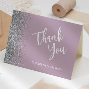 Dusty Lilac Silver Glitter Wedding Thank You Card