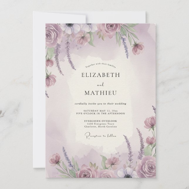 Dusty Lilac Wildflower Wedding Invitation (Front)
