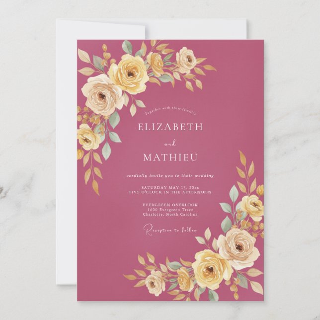 Dusty Magenta Bloom Wedding Invitation (Front)