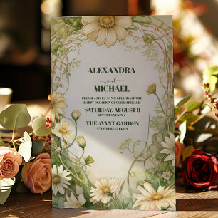 Dusty Marguerite Daisy Wedding Art Nouveau Invitation