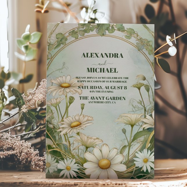 Dusty Marguerite Daisy Wedding Art Nouveau Invitation (Creator Uploaded)