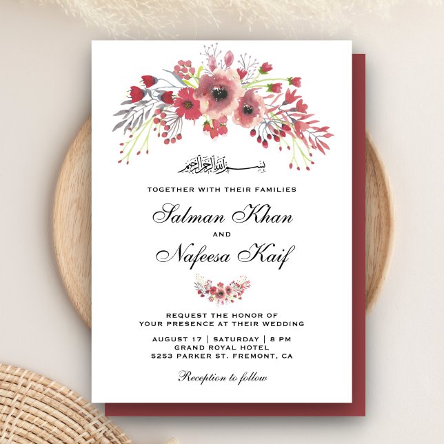 Dusty Marsala Floral Islamic Muslim Wedding Invitation (Creator Uploaded)