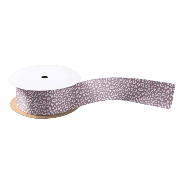 Dusty Mauve and White Leopard Print Pattern Satin Ribbon (Spool)