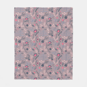 Dusty Mauve & Blush Pink Doodle Floral Pattern Fleece Blanket