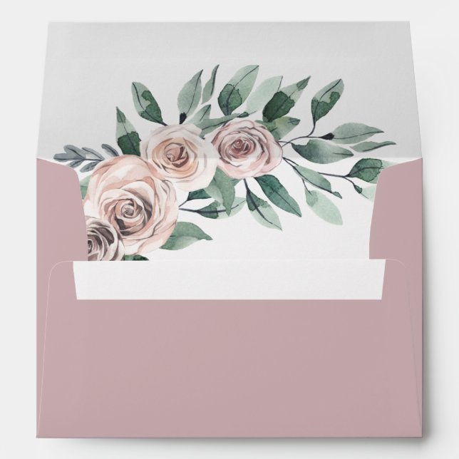 Dusty Mauve Boho Chic Rose Greenery Floral Wedding Envelope (Back (Bottom))
