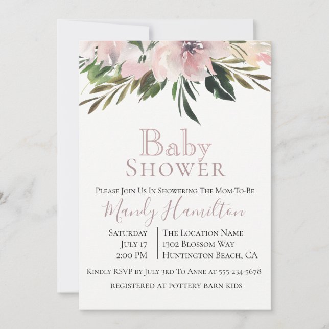 Dusty Mauve Botanical Baby Shower Invitation (Front)