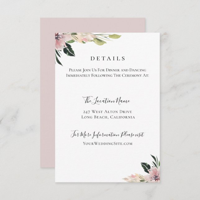Dusty Mauve Botanical Wedding Details Invitation (Front/Back)