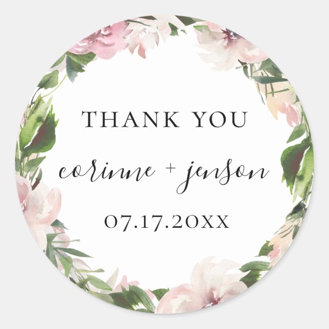 Dusty Mauve Botanical Wedding Favour Classic Round Sticker (Front)
