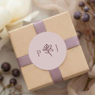 Dusty Mauve & Burgundy Elegant Floral Wedding Classic Round Sticker