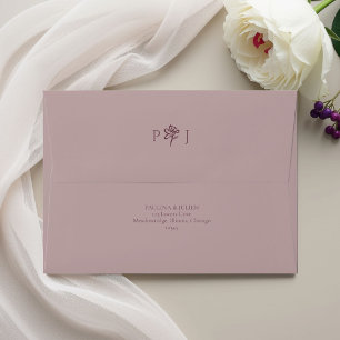 Dusty Mauve & Burgundy Minimalist Floral Wedding Envelope