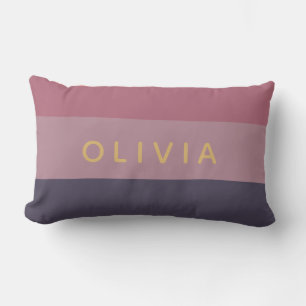 Dusty Mauve Colour Block Custom Monogram Name Lumbar Cushion