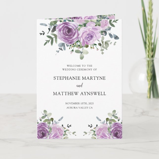 Dusty Mauve Eucalyptus Botanical Wedding Program Programme (Front)