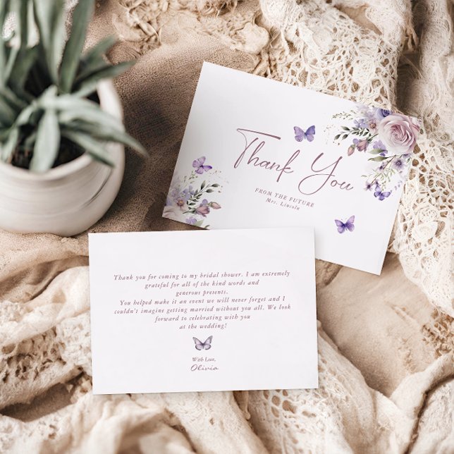 Dusty Mauve Floral Butterfly Thank You Card (Creator Uploaded)