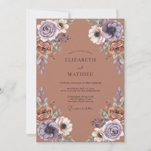 Dusty Mauve Floral Romantic Wedding Invitation