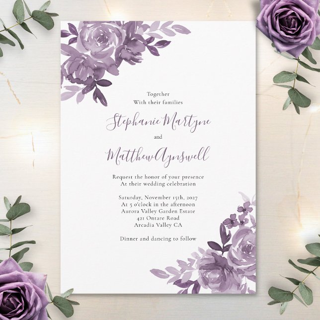 Dusty Mauve Floral Roses Botanical Wedding Invitation (Creator Uploaded)