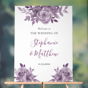 Dusty Mauve Floral Roses Botanical Wedding Welcome Acrylic Sign