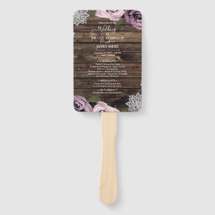 Dusty Mauve Floral Roses Rustic Wood Lace Wedding Hand Fan