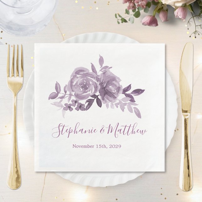 Dusty Mauve Floral Roses Watercolor Wedding Napkin (Creator Uploaded)