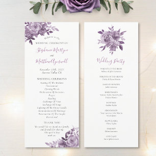 Dusty Mauve Floral Roses Watercolor Wedding Programme