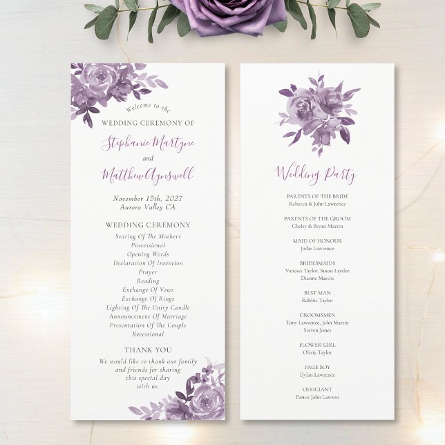 Dusty Mauve Floral Roses Watercolor Wedding Programme (Creator Uploaded)
