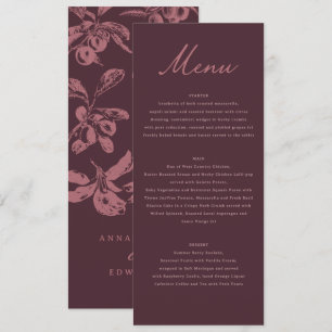 Dusty Mauve Floral Wedding Dinner Burgundy Menu